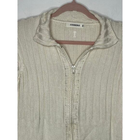 Iceberg Ivory Long Sleeve Zipper Up Silk Blend Sweater Top Made In Italy Size XS - Picture 2 of 11